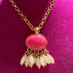Talbots Gold Rollo Chain and Pink Pendant Necklace apx 32" (1)
